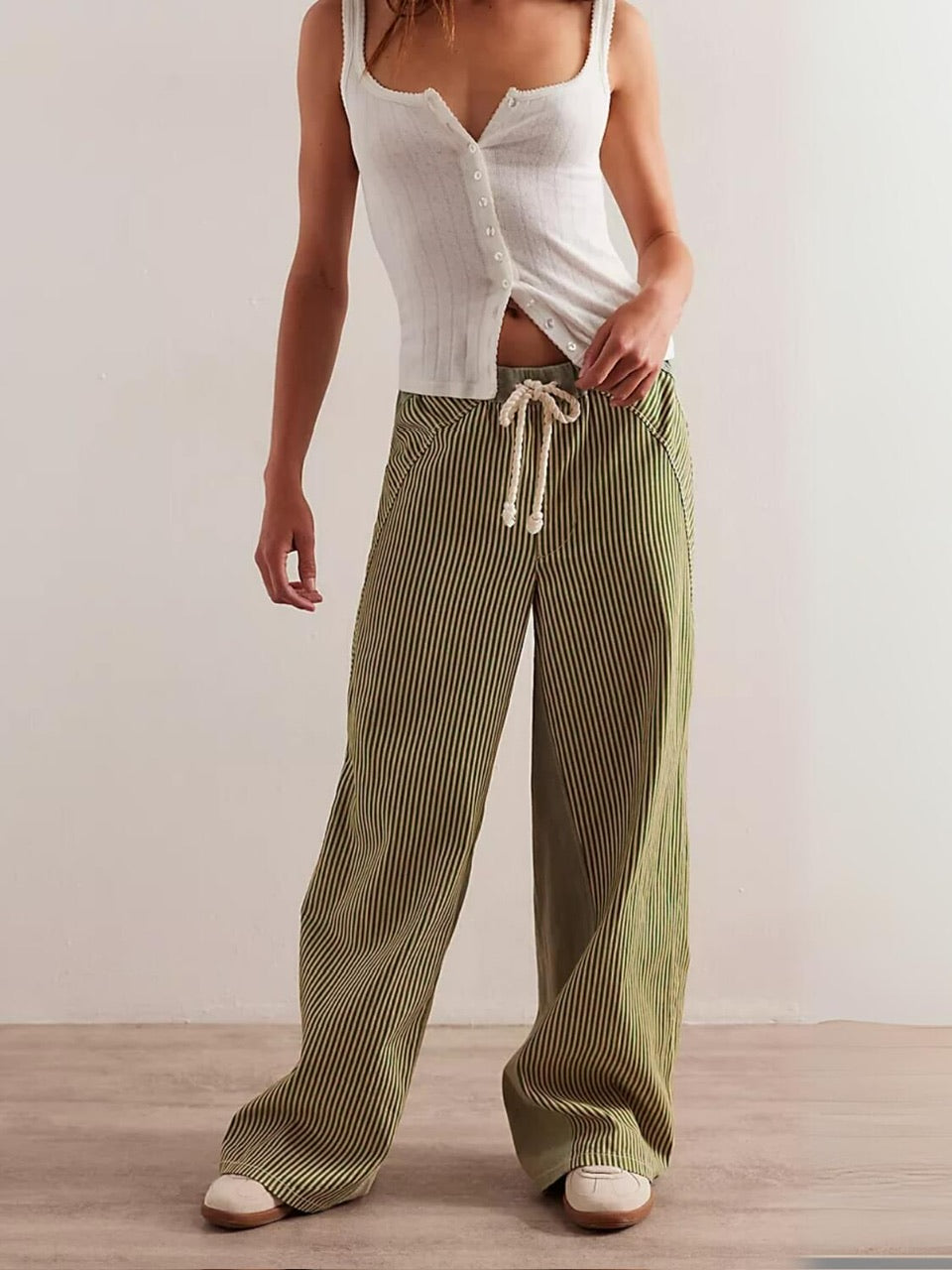 WIDE LEG STRIPE PANT - GREEN/WHITE