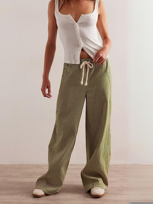 WIDE LEG STRIPE PANT - GREEN/WHITE