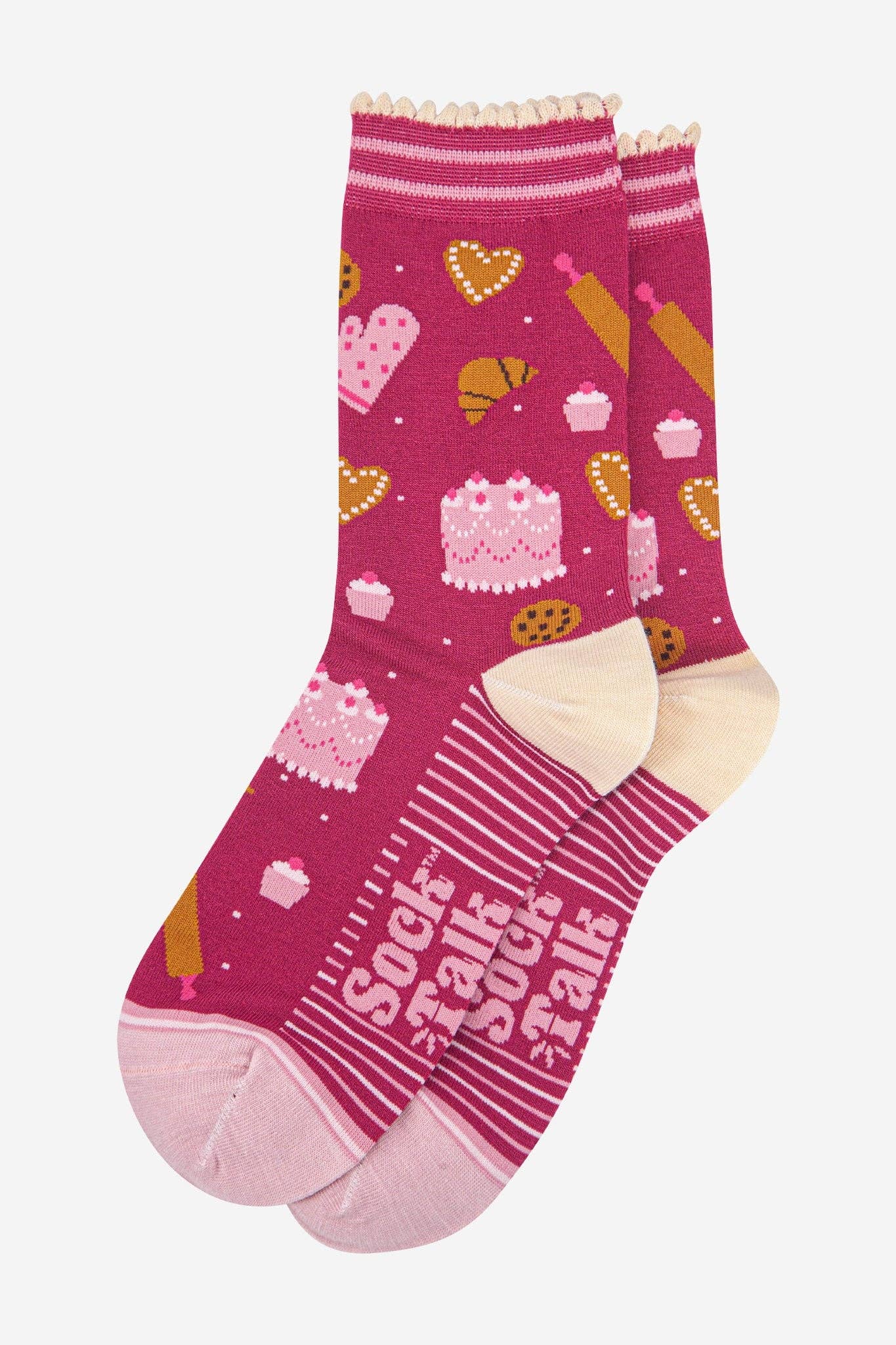 Sock Talk - Women's Bamboo Socks - Raspberry/Light Pink, Baking