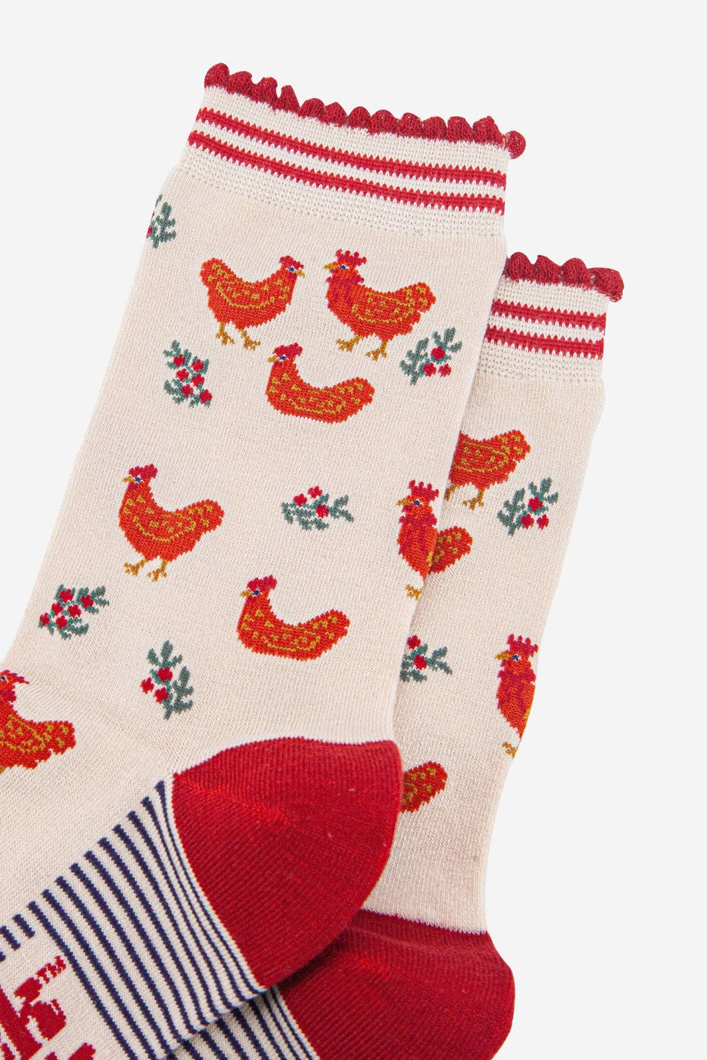 Sock Talk - Women's Bamboo Socks - Cream/Red, Hen