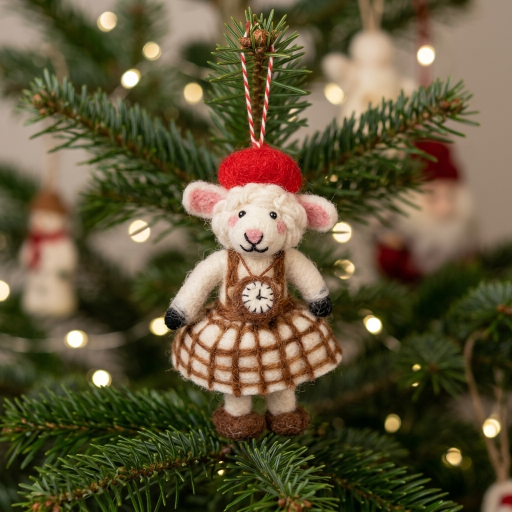 NAMASTE ARTISANS - Parisian Timekeeper Sheep Wool Felt Christmas Ornament