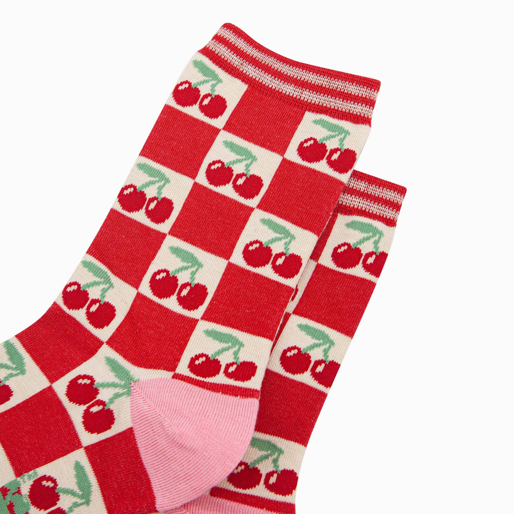 Sock Talk - Cherry Checkerboard Bamboo Socks in Red/Cream