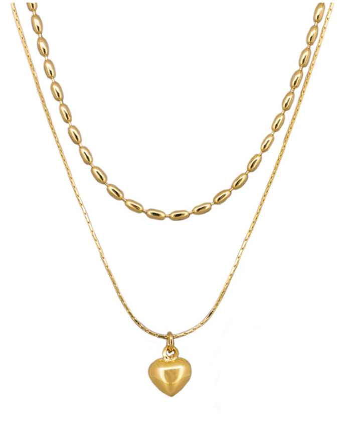 GOLD DOUBLE CHAIN HEART NECKLACE NKJ5542