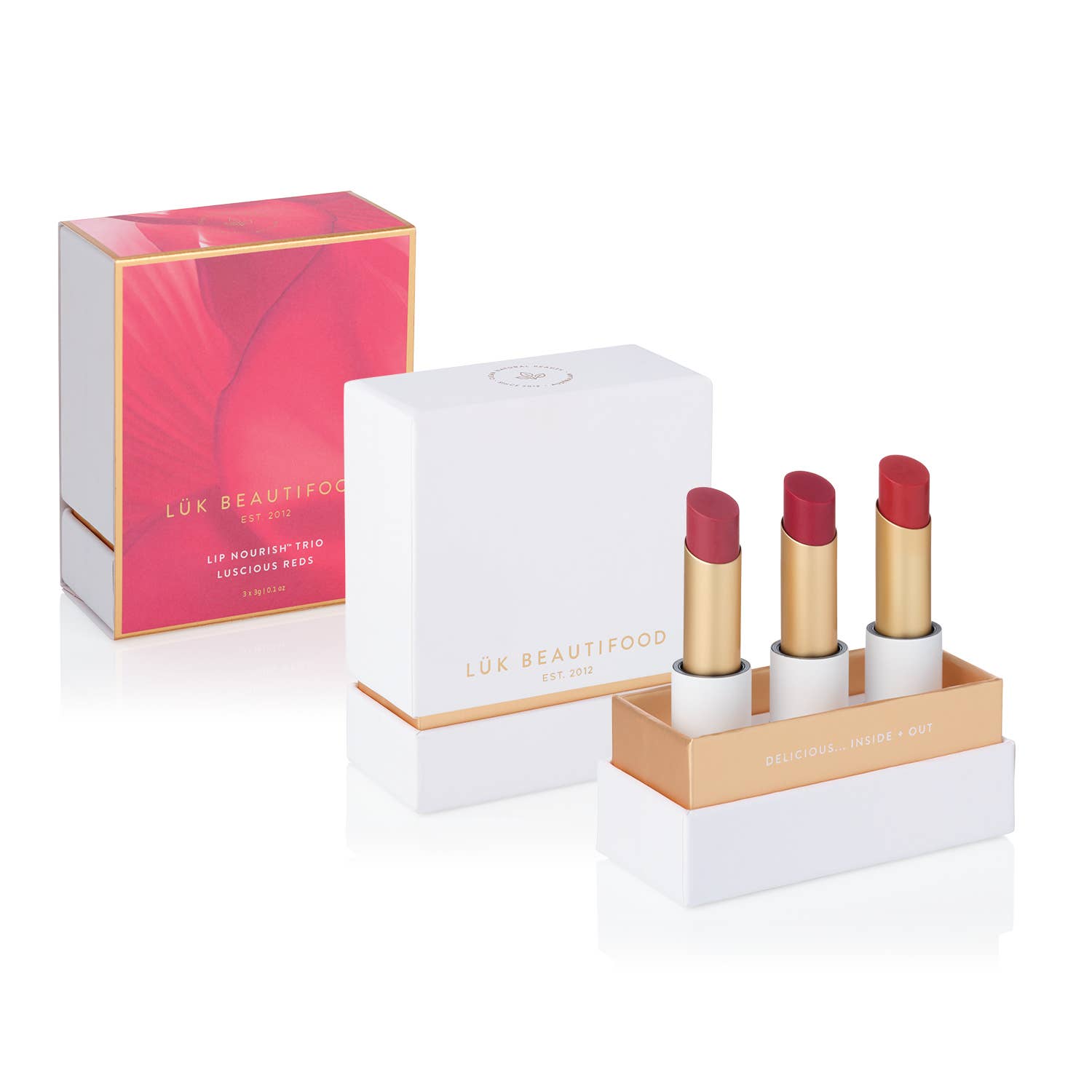 LÜK BEAUTIFOOD [🇦🇺 AUS + USA🇺🇸] - Lip Nourish Trio - Luscious Reds [PINK Packaging]