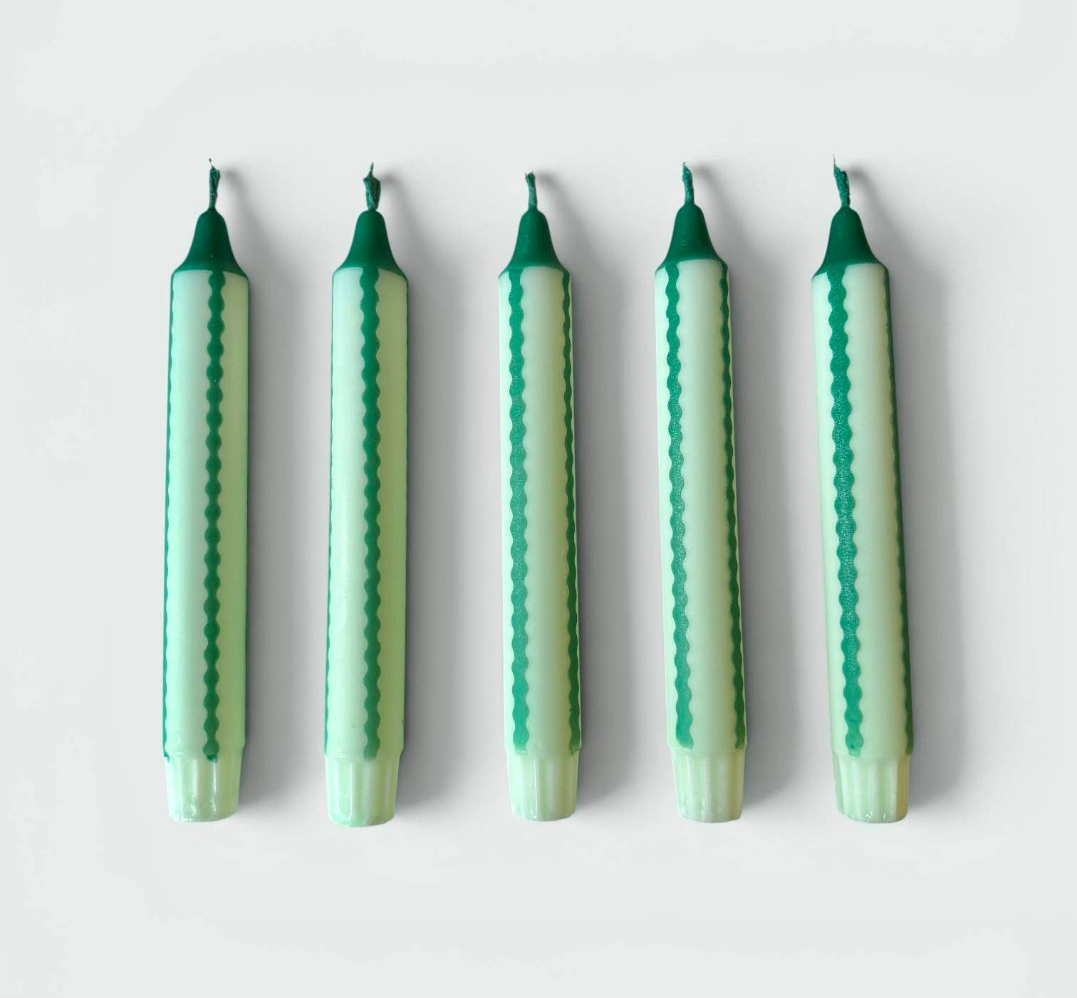 Florrie and Wren - Mint and dark green Hand Dipped wiggle stripe dinner candles