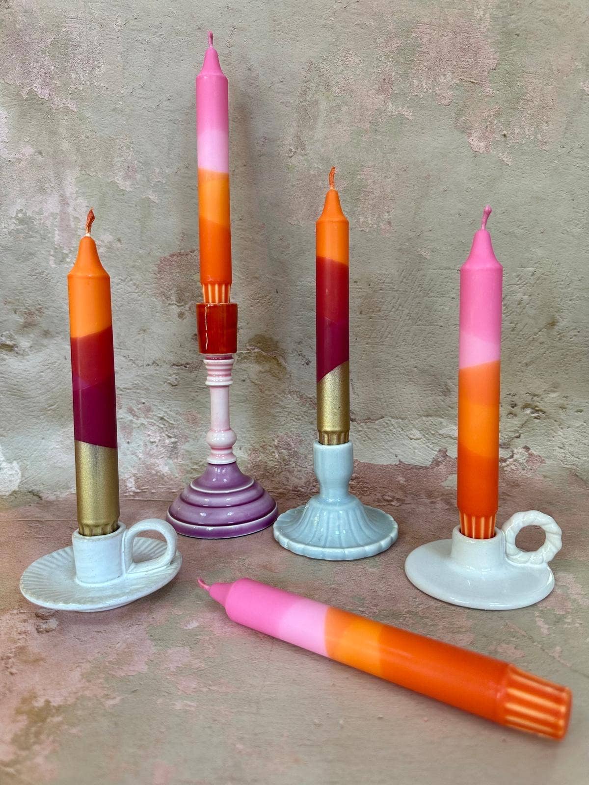 Florrie and Wren - Colourful ‘Sunset’ Hand Dipped Orange & Pink Dinner Candles