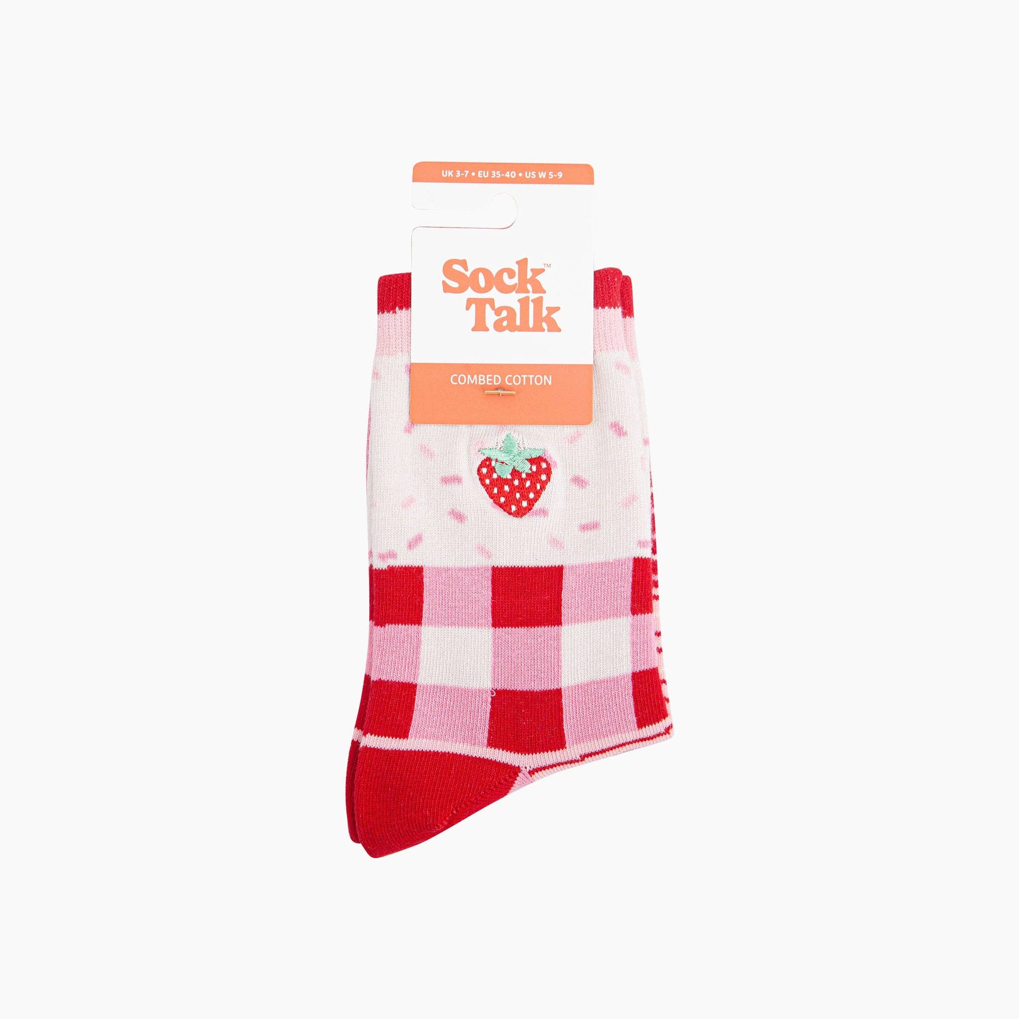 Sock Talk - Embroidered Strawberry Combed Cotton Socks in Pink