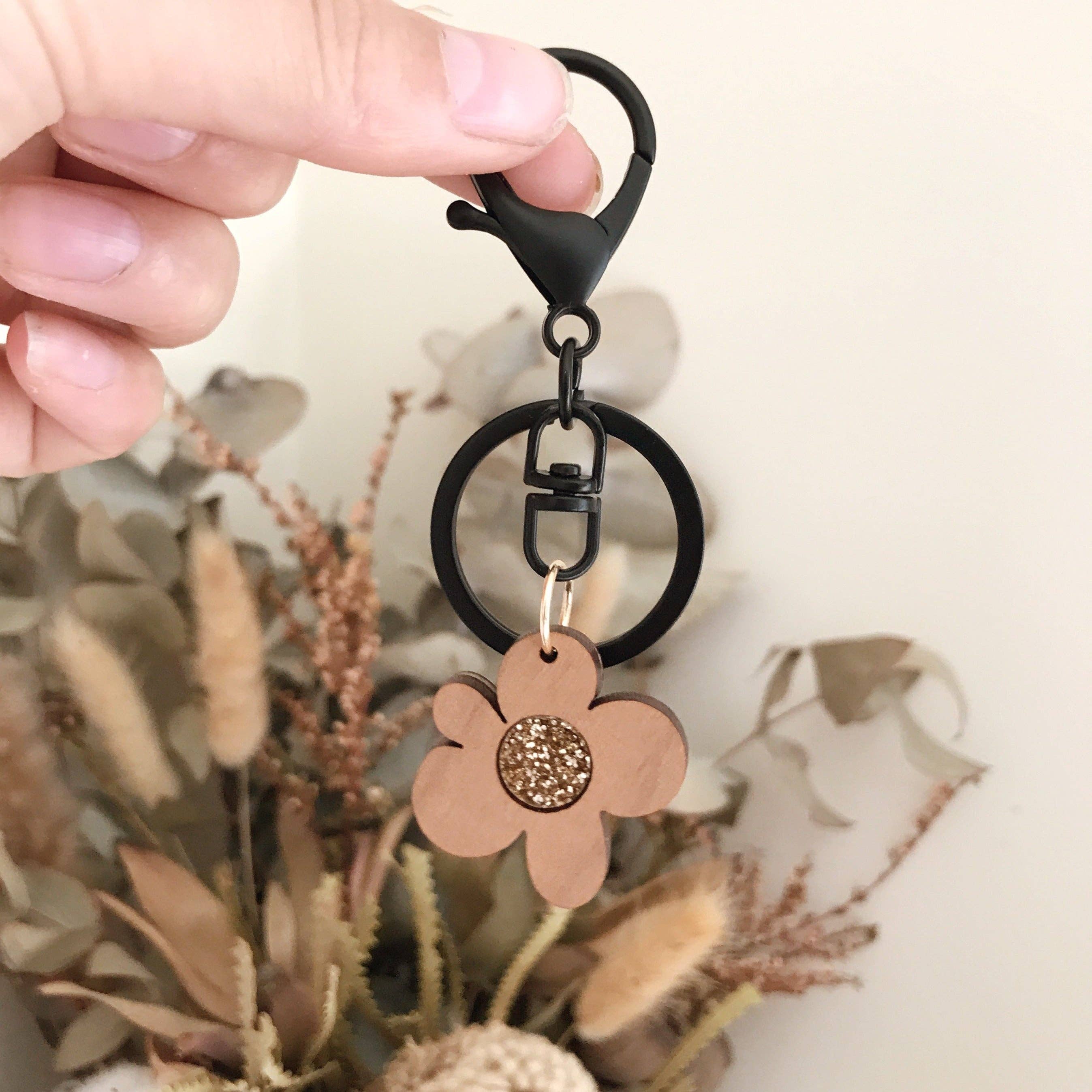 Foxie Collective - Flower Keyring | Cherrywood + Gold Glitter