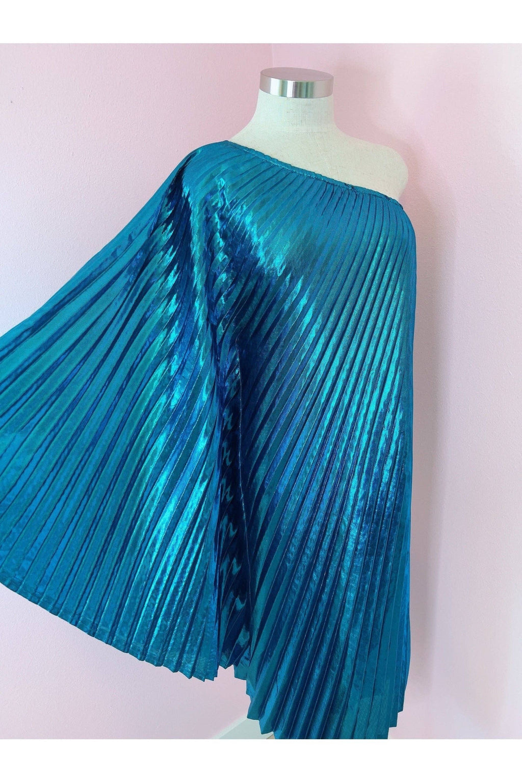 Audrey K Fashions - Blue Metallic Vibrant One Shoulder Designer Summer Dress