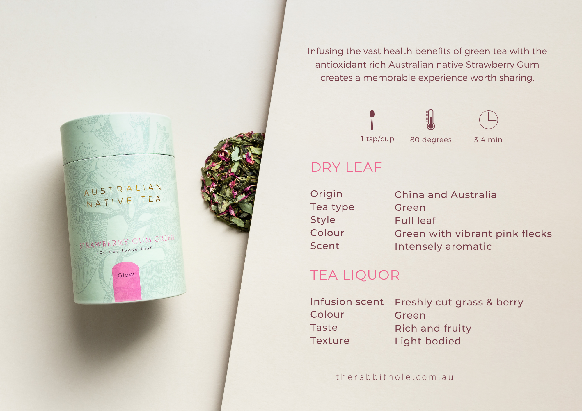 The Rabbit Hole - Australian Native Tea - Strawberry Gum Green - Glow
