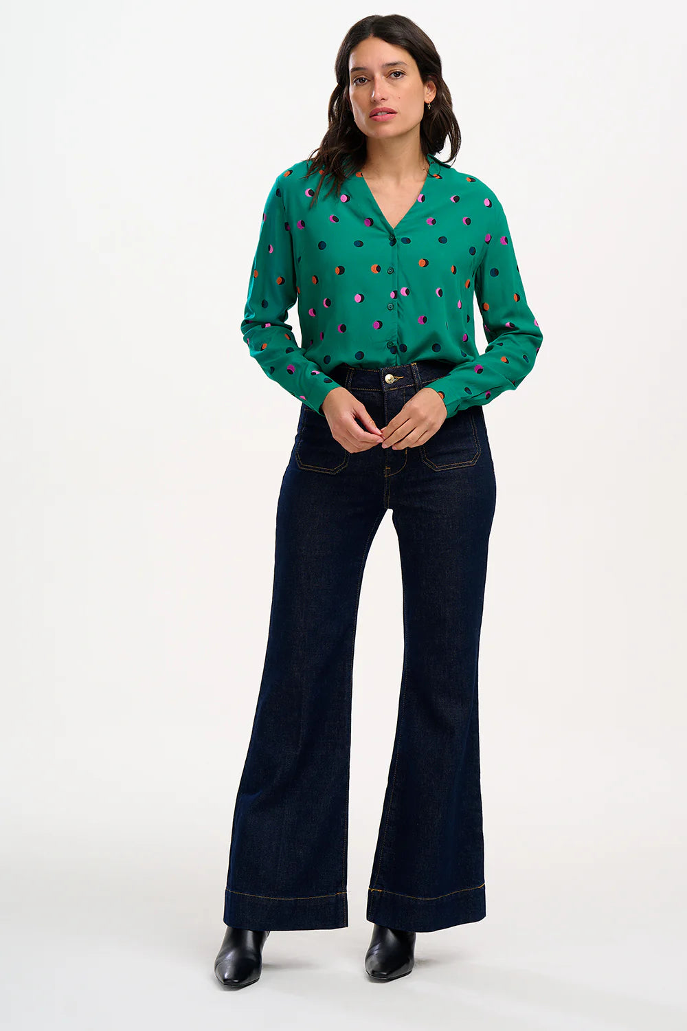 BRETTA SHIRT GREEN RAINBOW SHADOW POLKA - SUGARHILL BRIGHTON - AW25