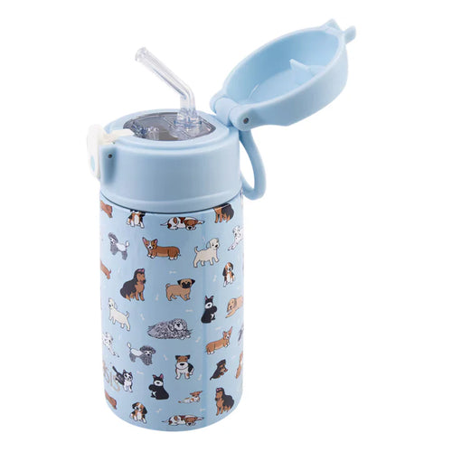 Oasis Stainless Steel Double Wall Insulated Kid's Drink Bottle w/ Sipper Straw 400ml (Puppy Dogs)
