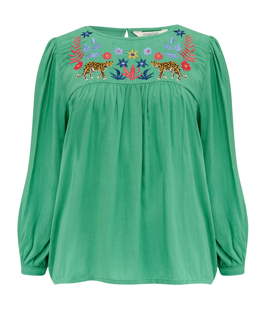 Hyma Top - Green, Leopard Floral