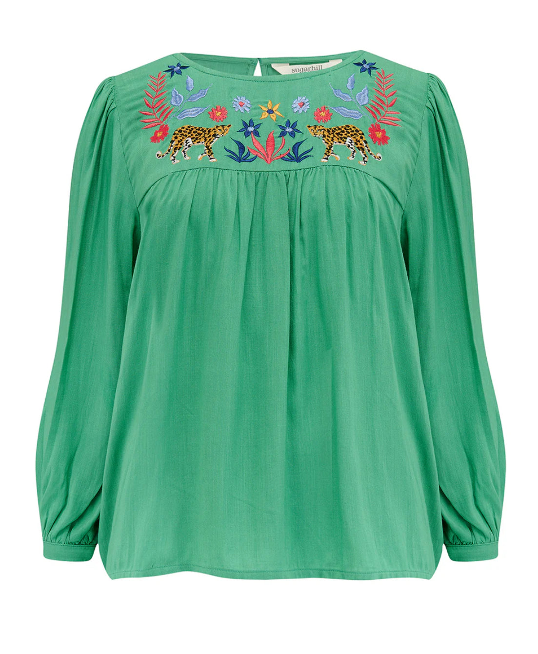 Hyma Top - Green, Leopard Floral