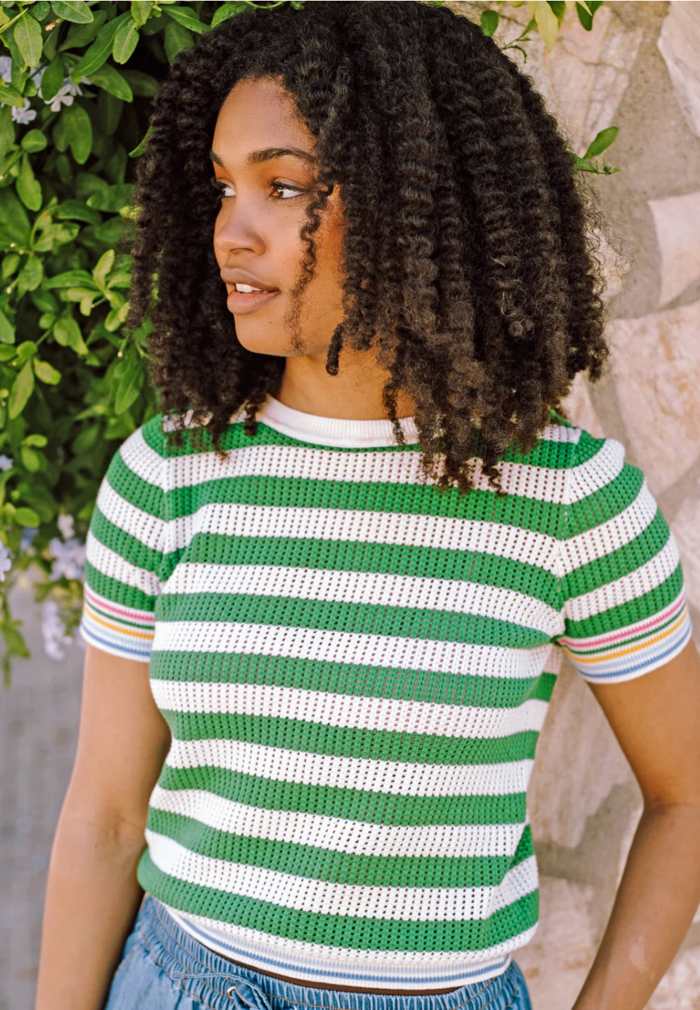 Arden Knit Top - Green/Off-White, Rainbow Tipping