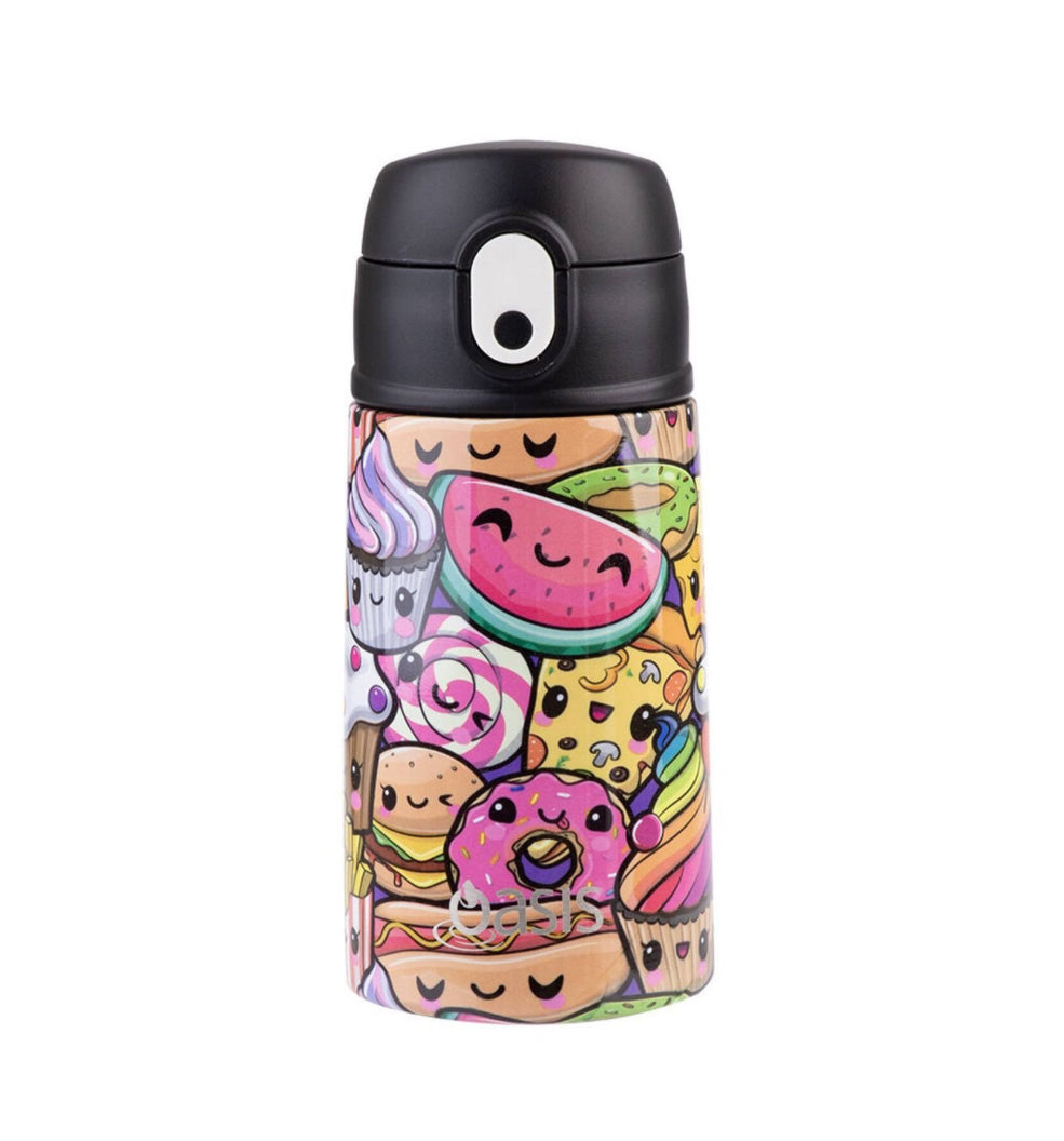 Oasis Stainless Steel Double Wall Insulated Kid's Drink Bottle w/ Sipper Straw 400ml (Squishies)