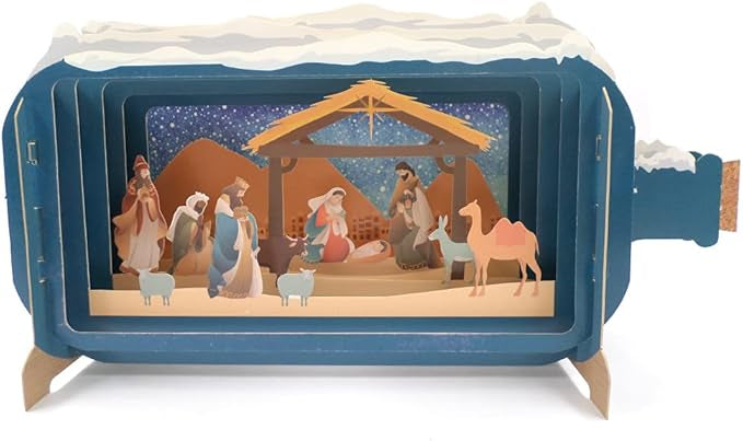 Alljoy Design - Message in a Bottle Pop Up Card - Christmas Nativity Scene
