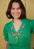 Carlota Midi Dress - Green, Folk Floral Embroidery