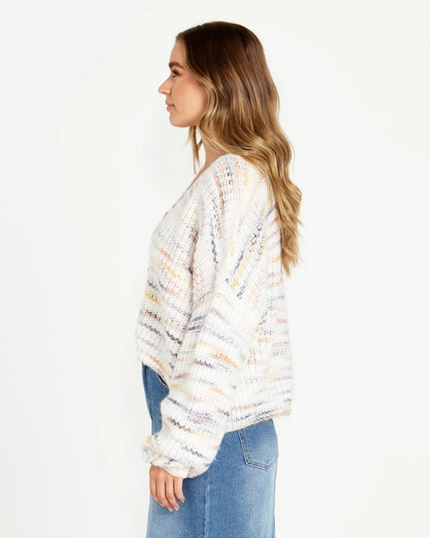 Pepper Space Oversized Button Up Wool-Blend Cardi - Cream Rainbow Marle