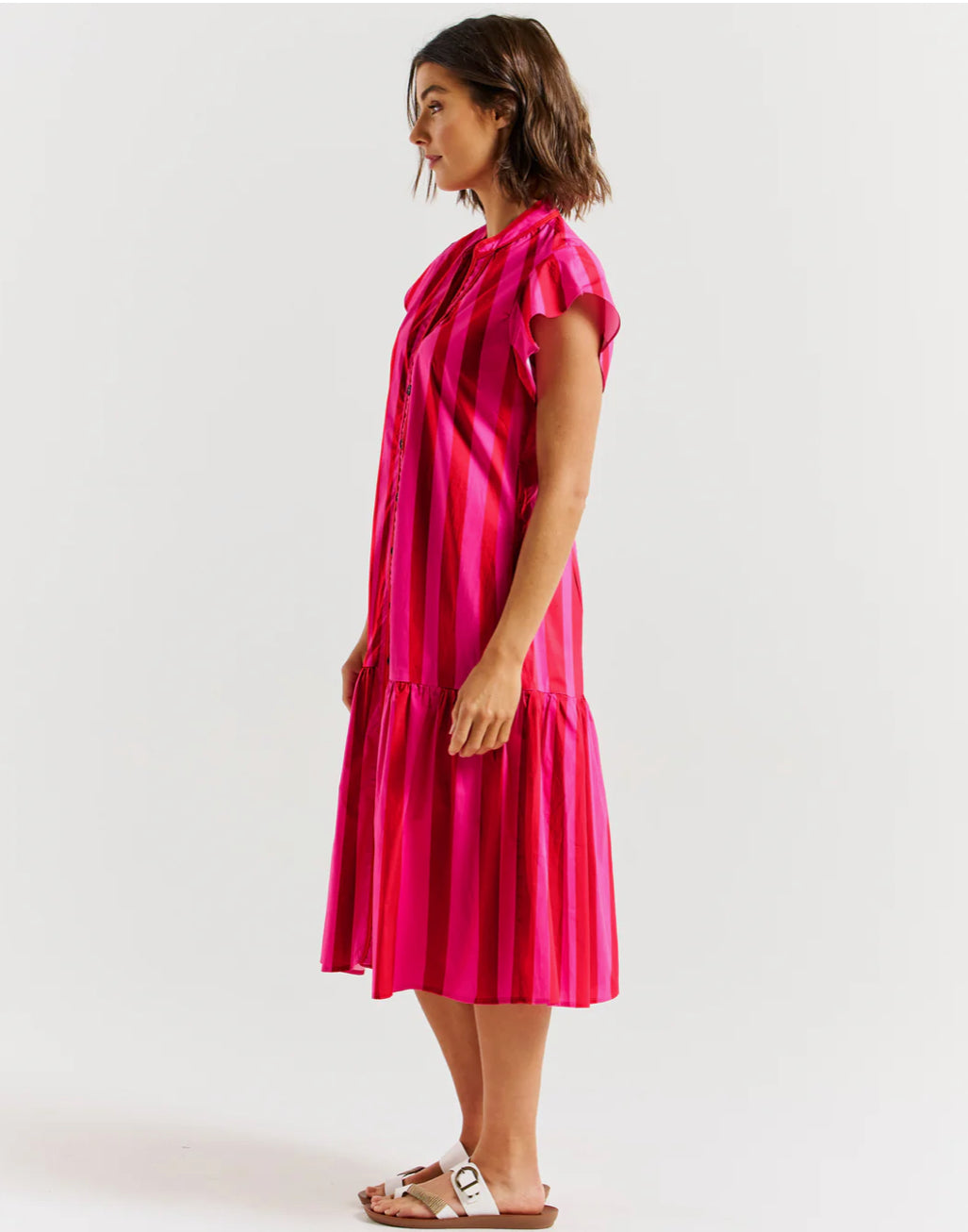 BETTY BASICS - MARI DRESS PINK/RED STRIPE - 0325-04