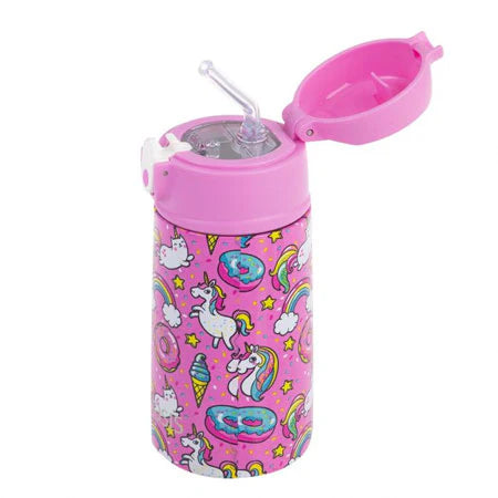 Oasis Stainless Steel Double Wall Insulated Kid's Drink Bottle w/ Sipper Straw 400ml (Unicorns)