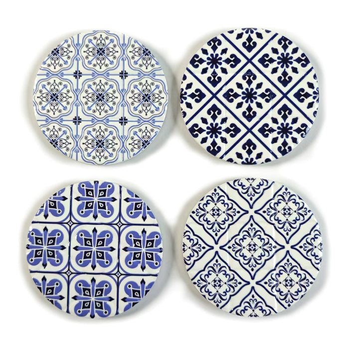 HARLOW CERAMIC BLUE COASTER ROUND SET4