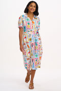 PENELOPE MIDI SHIRT DRESS - OFF-WHITE, JUNGLE TILE