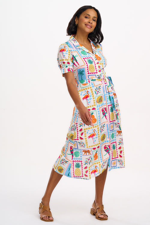PENELOPE MIDI SHIRT DRESS - OFF-WHITE, JUNGLE TILE