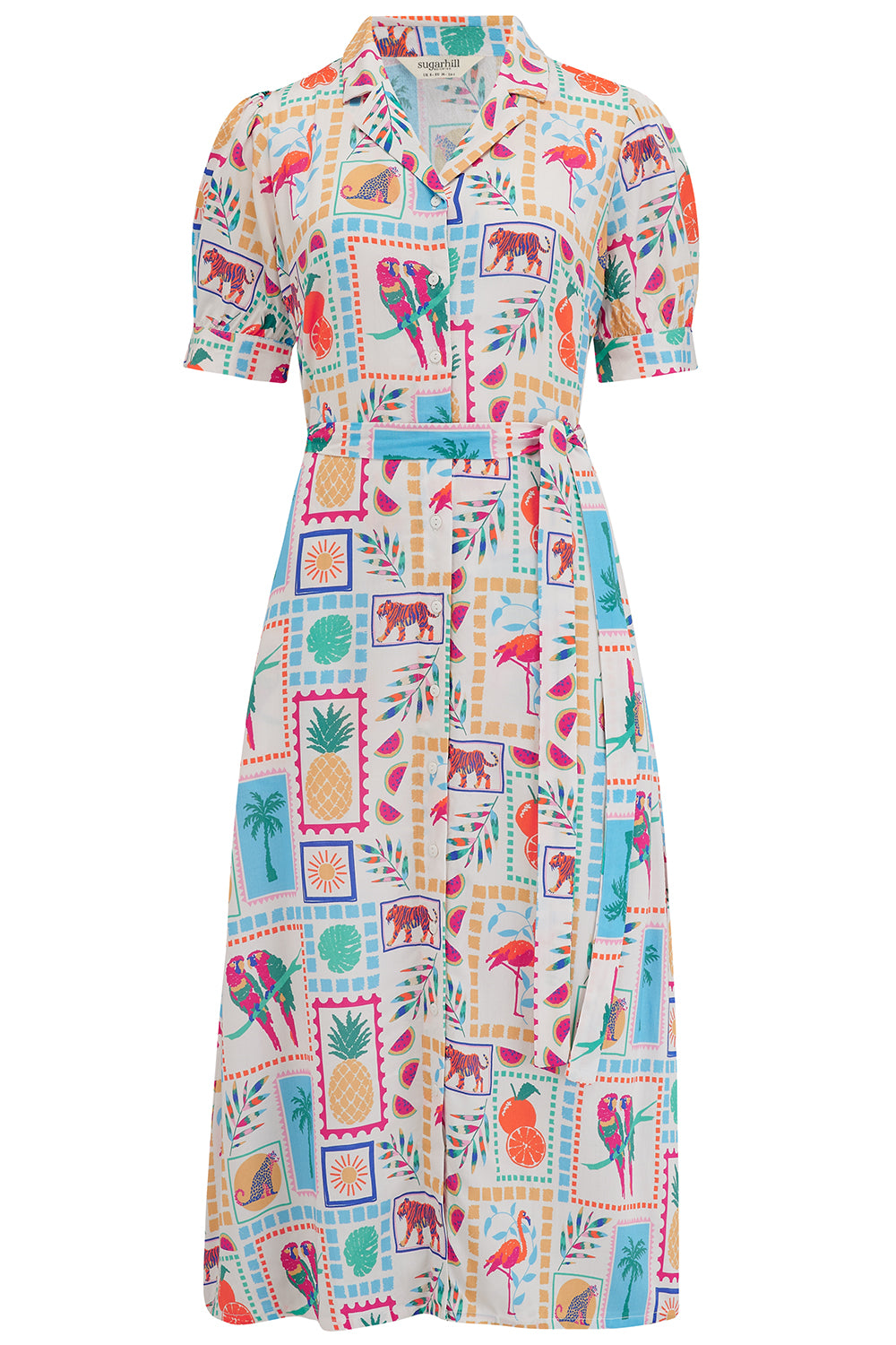 PENELOPE MIDI SHIRT DRESS - OFF-WHITE, JUNGLE TILE