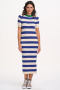 SYBIL MIDI KNIT DRESS - BLUE/WHITE, CONTRAST NECK SYBIL MIDI KNIT DRESS