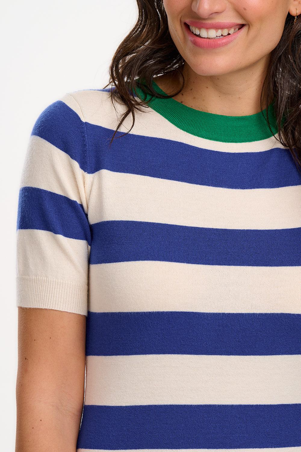 SYBIL MIDI KNIT DRESS - BLUE/WHITE, CONTRAST NECK SYBIL MIDI KNIT DRESS