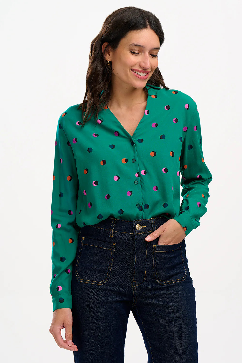 BRETTA SHIRT GREEN RAINBOW SHADOW POLKA - SUGARHILL BRIGHTON - AW25