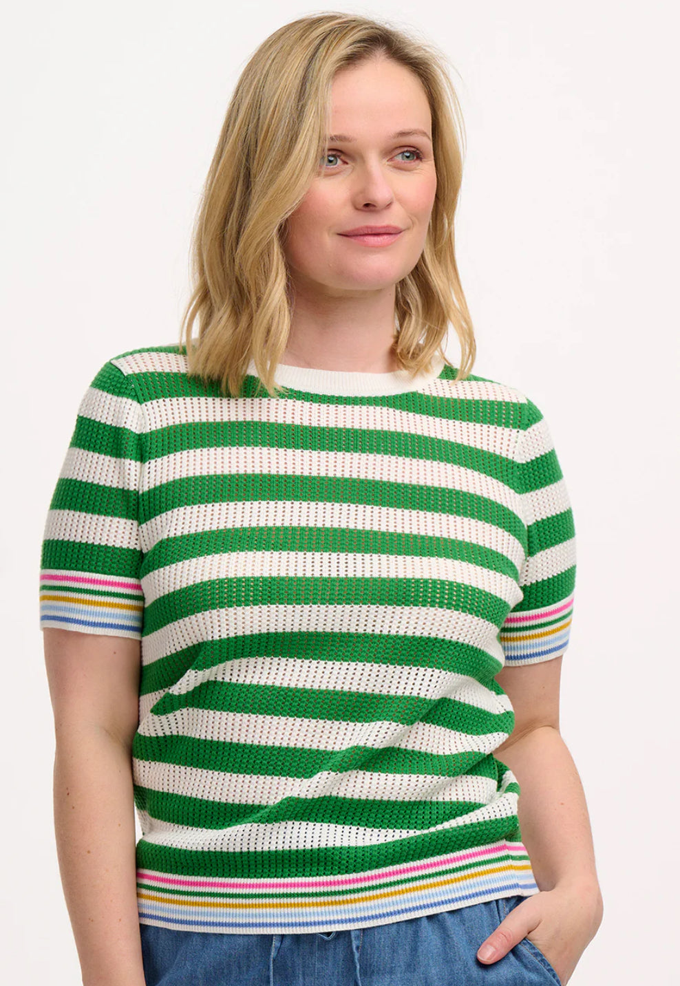 Arden Knit Top - Green/Off-White, Rainbow Tipping