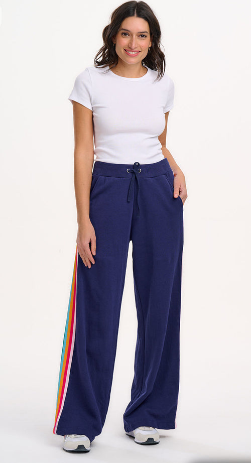 Laina Track Pants - Navy, Rainbow Trim