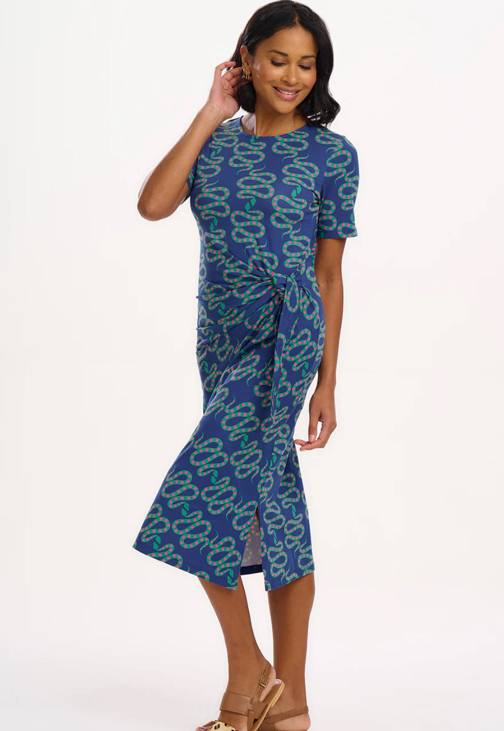 Emersyn Jersey Midi Dress - Bright Navy, Star Snakes