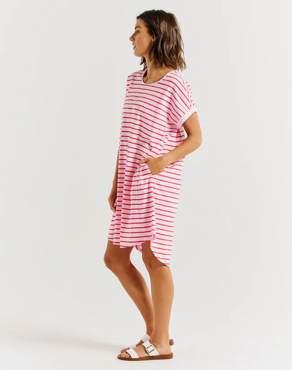 BETTY BASICS MAXINE T-SHIRT DRESS - CHERRY BLOSSOM STRIPE - 0325-01