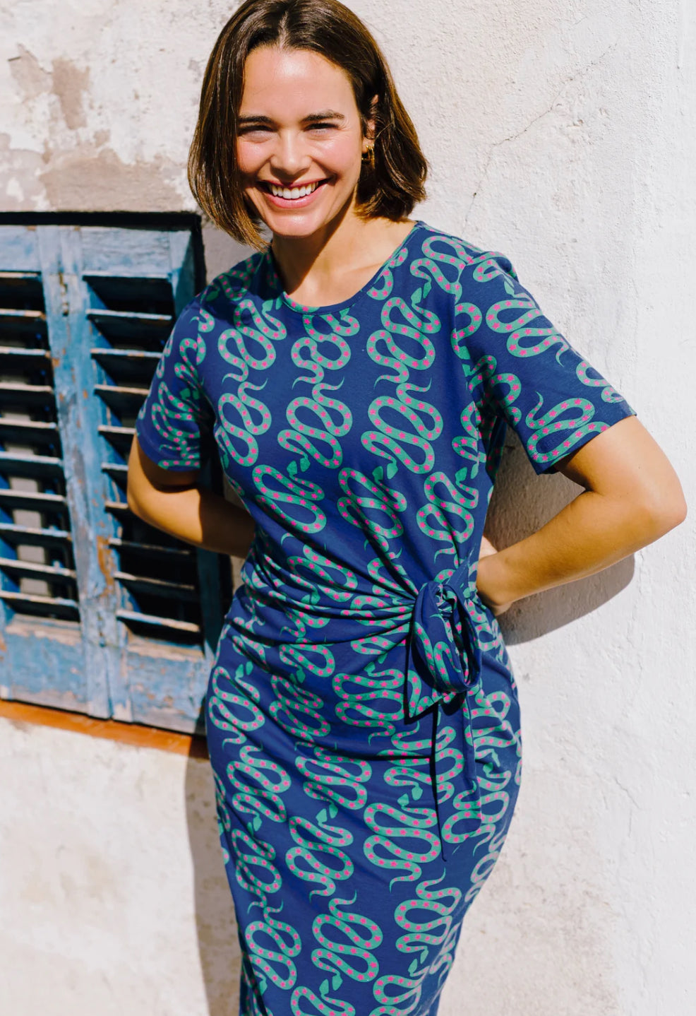 Emersyn Jersey Midi Dress - Bright Navy, Star Snakes