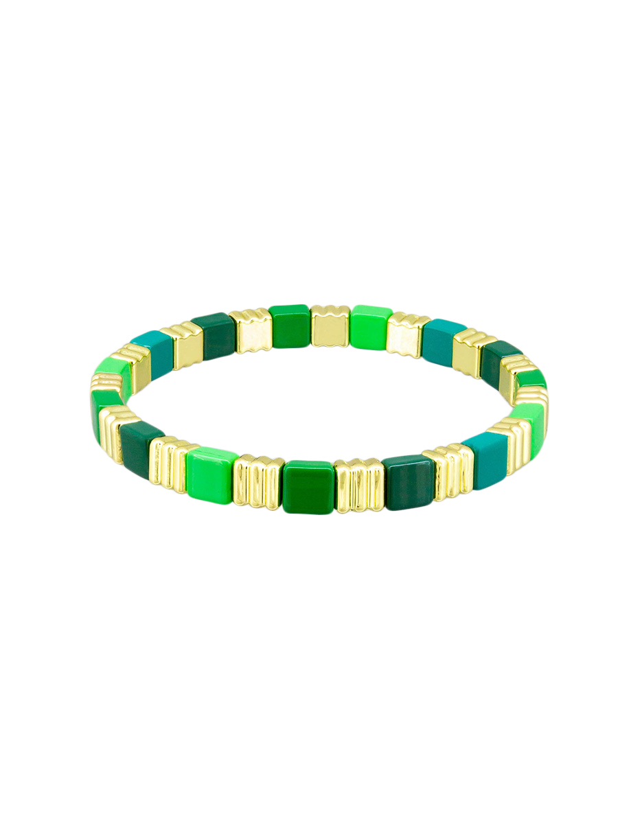 BJ2646 GREEN CRINKLE TILE BRACELET