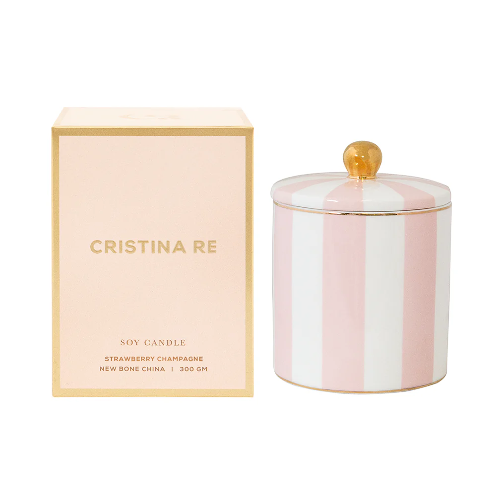 CRISTINA RE Blush Stripe Candle - Strawberry Champagne