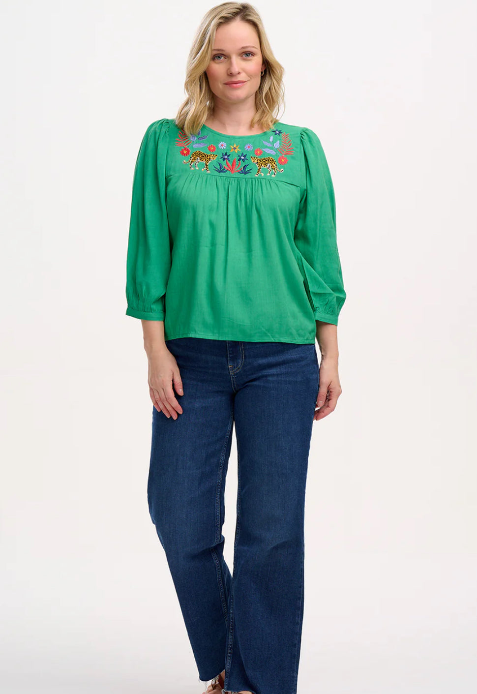 Hyma Top - Green, Leopard Floral