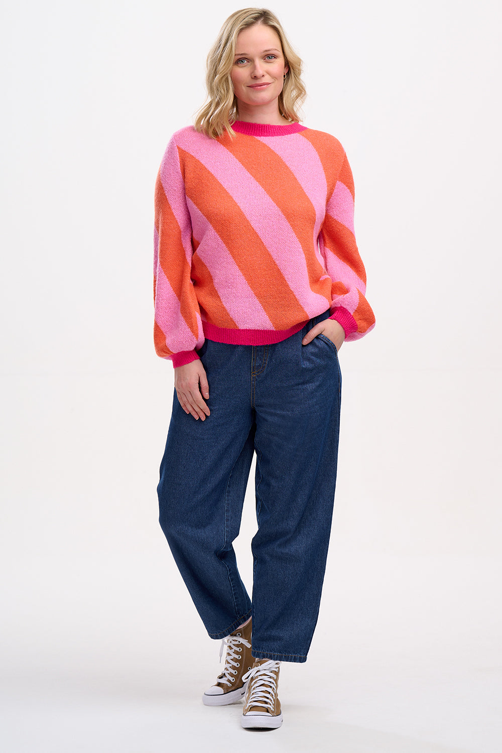 ESSIE JUMPER - PINK/ORANGE, DIAGONAL STRIPE