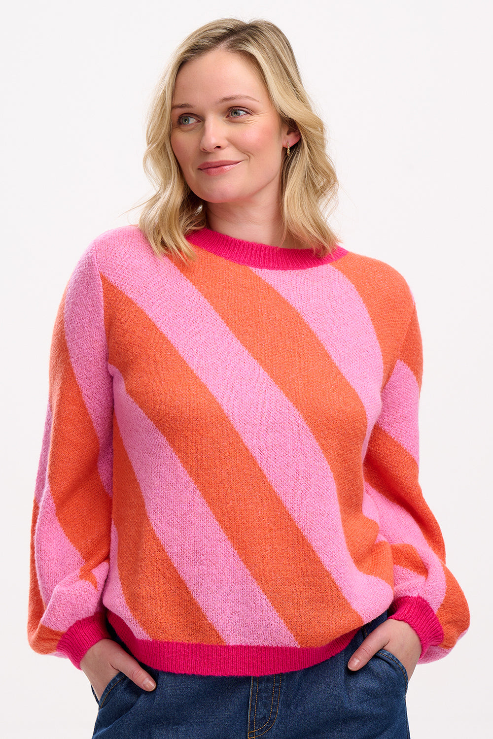 ESSIE JUMPER - PINK/ORANGE, DIAGONAL STRIPE