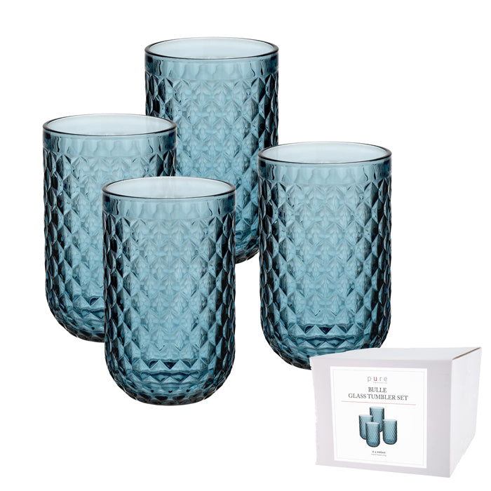 BULLE GLASS TUMBLER 440ML BLUE SET4