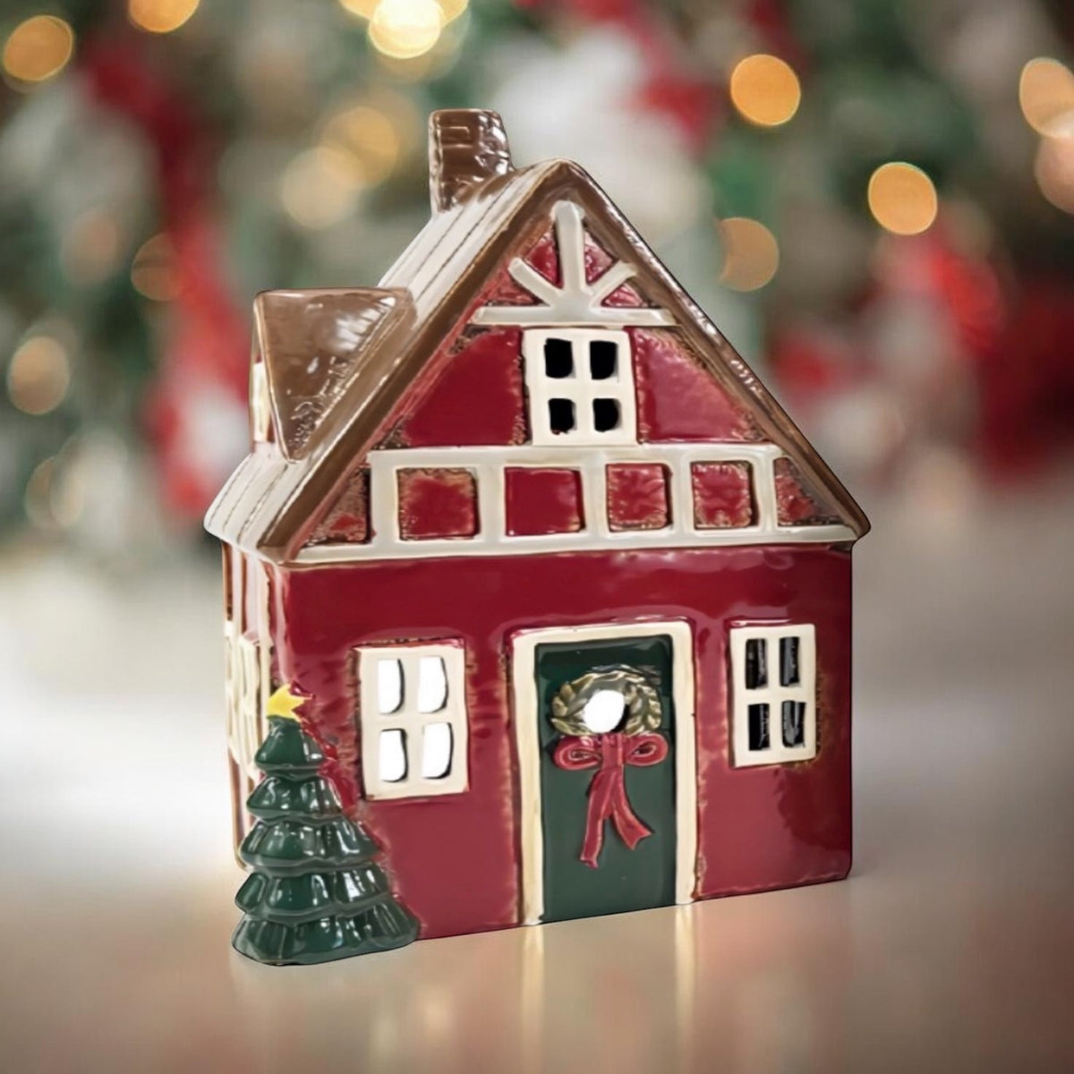 Red Christmas House Tealight Holder view 2