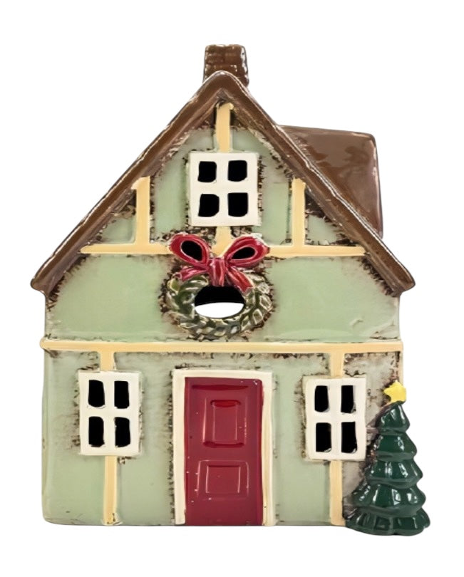 Green Christmas House Tealight Holder