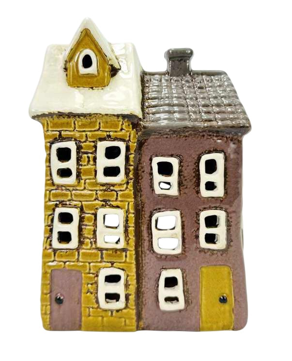 Yellow and Brown Double House Tealight Holder
