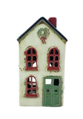 Christmas House with Wreath and Green Door Tealight Holder