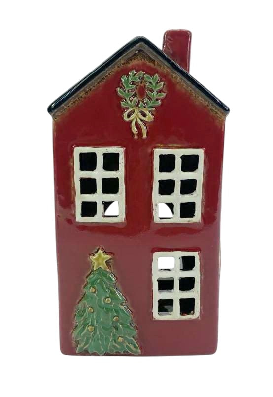 Christmas House with Tree and Wreath Tealight Holder
