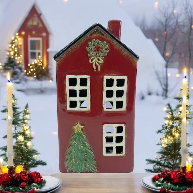 Christmas House with Tree and Wreath Tealight Holder view 2