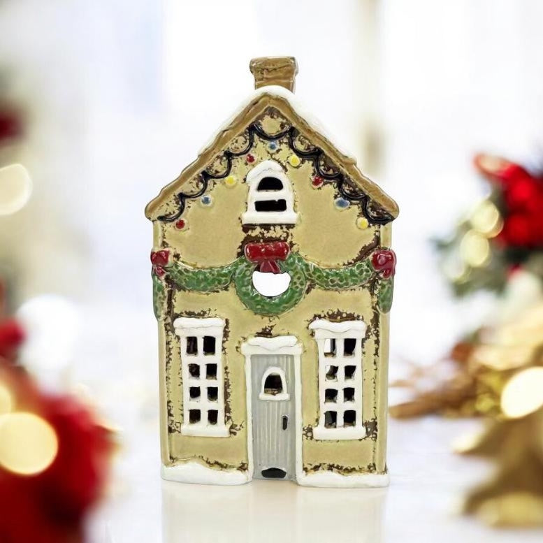 Yellow Christmas House Tealight Holder view 2